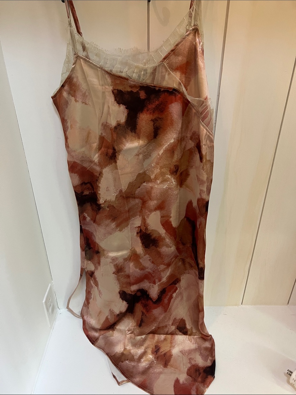 Frye Brown & Cream Watercolor Satin Slip Dress